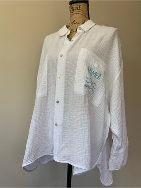 MAGASCHONI “La Mer”  ladies White 100% organic cotton gauze top size large NWT